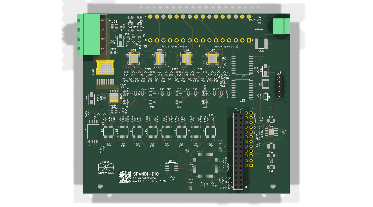 3D PCB rendering of the Spandi Digital I/O module, under development